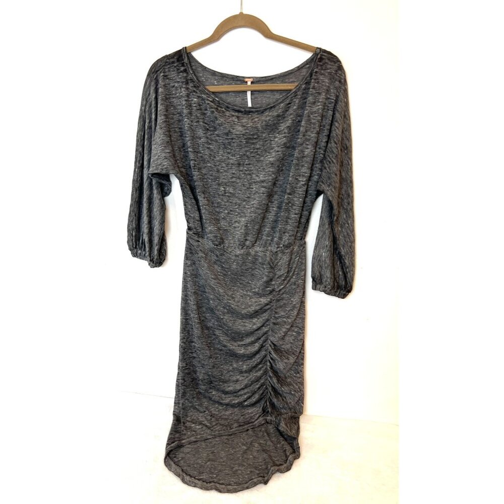 Free People Marled Dress Dark Gray XS Ruched Mini Stretch Fall